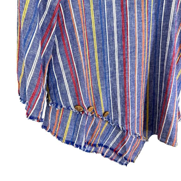 Ali Miles LINEN BLEND Sz PS Petite Small Blue Wearable Art Blouse Shirt Top - Picture 5 of 9